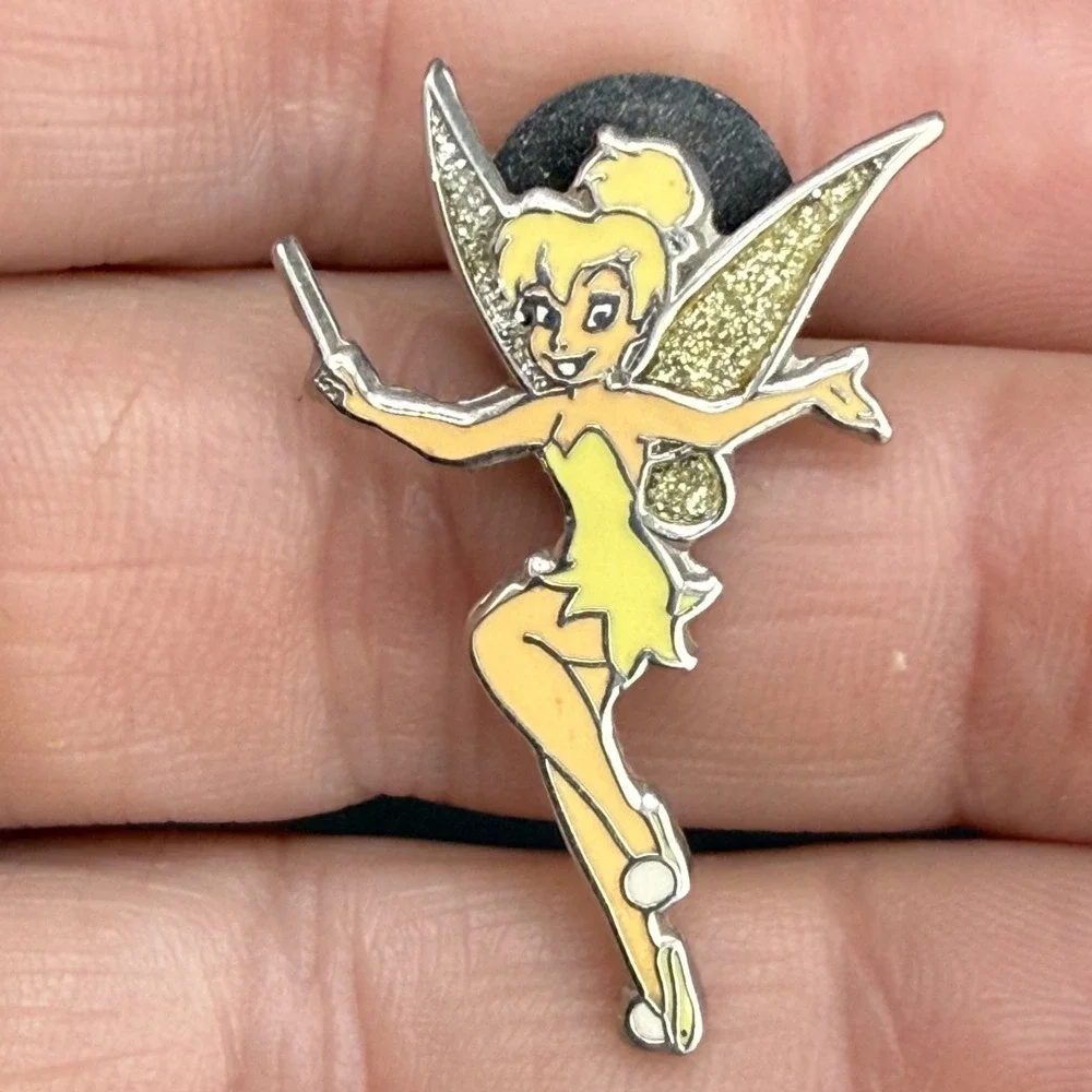 Vintage Disney Pin Tinkerbell Disneyland Resort Exclusive Silver Tone Glitter